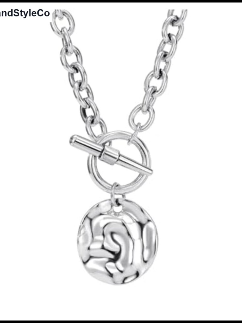 Silver Coin Pendant Necklace Large Medallion Chunky Chain Statement Choker
